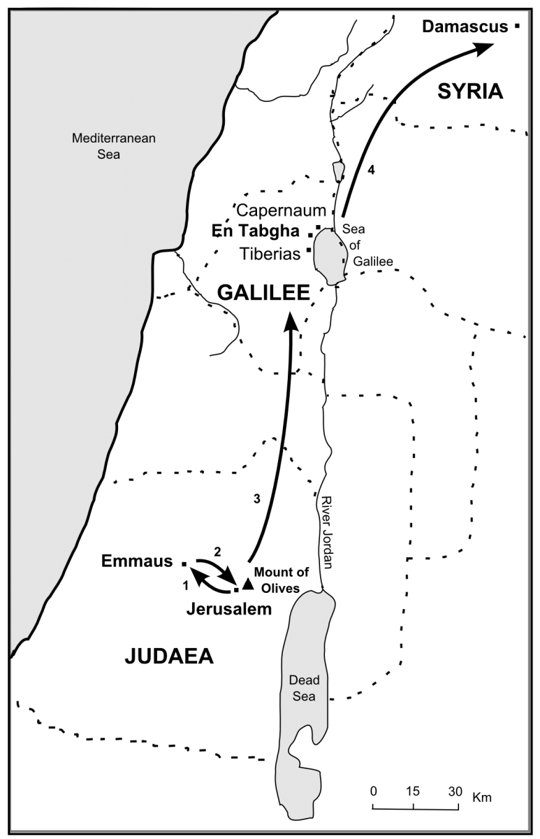 Map of Jesus's resurrection appearances