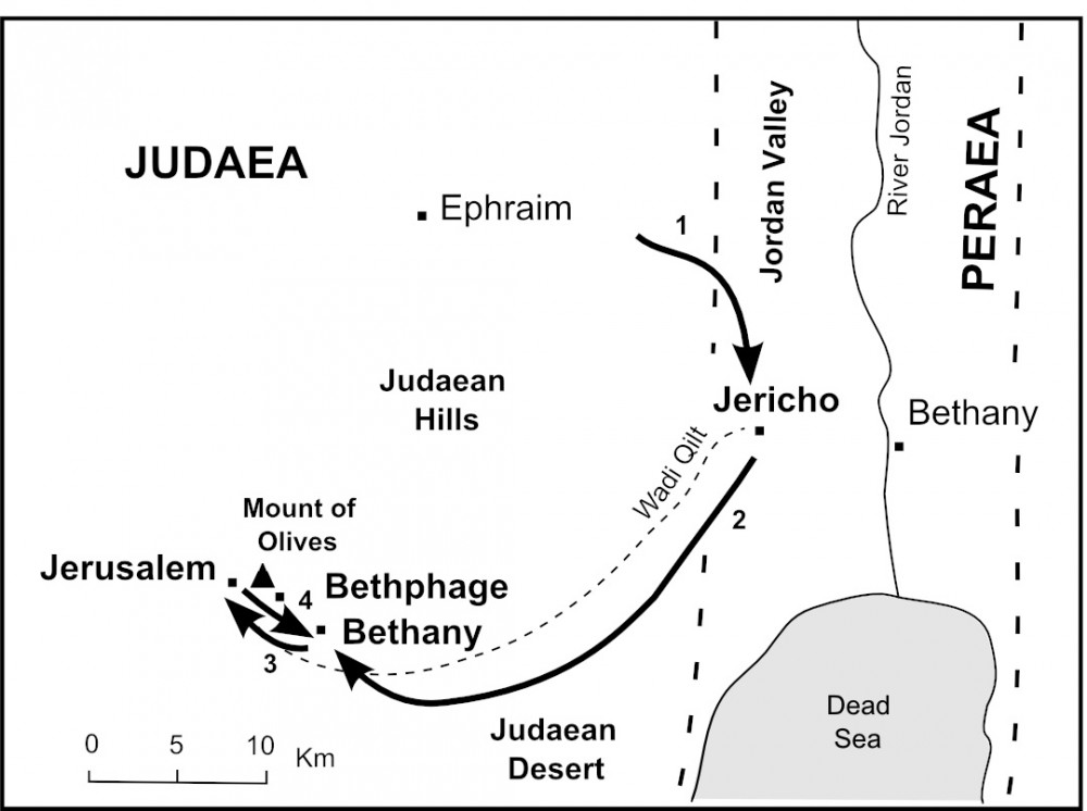 Map of Jesus' Final Journey to Jerusalem