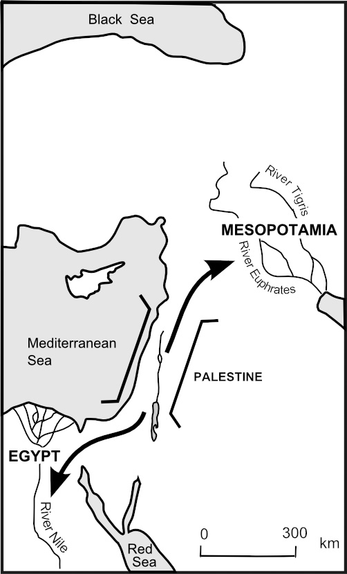 Map showing Palestine as a land bridge